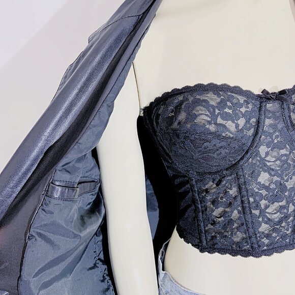 Vintage Black Leather Blazer Coat / size Medium - Picture 9 of 14